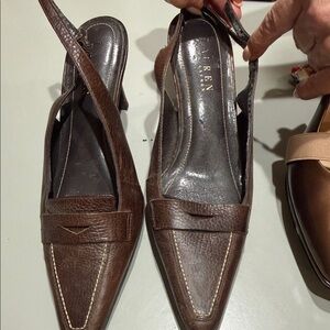 Ralph Lauren Dark Brown Leather Slingback Heels